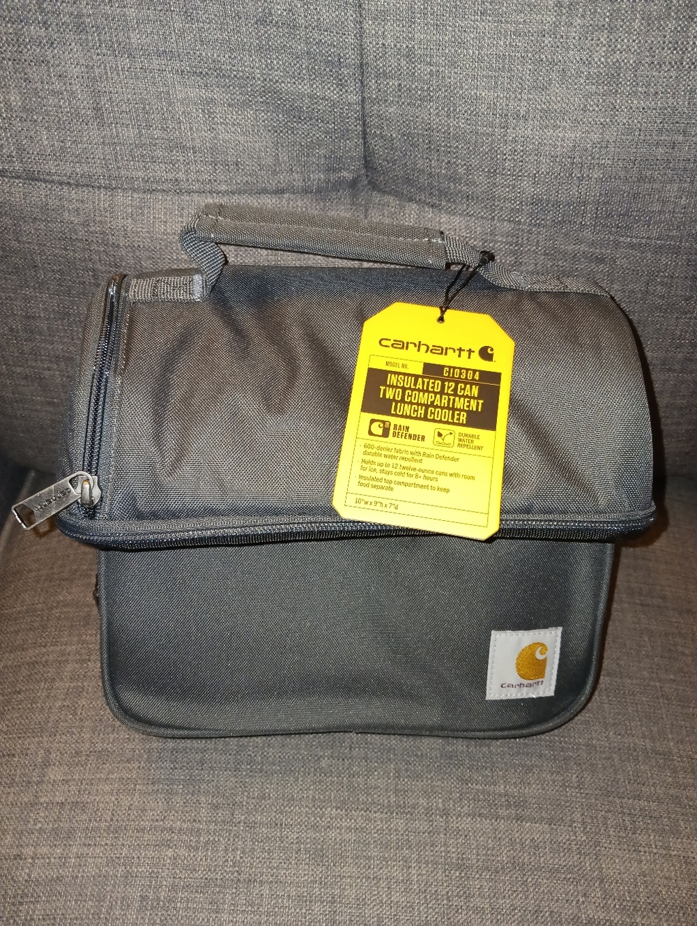 Carhartt 12 Can Insulated Lunch Box Cooler, 2 Compartments Grey New WIth Tags - Picture 2 of 4